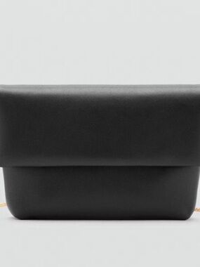 NWT! MANGO Envelope Minimalist Black Faux Leather Shoulder Bag